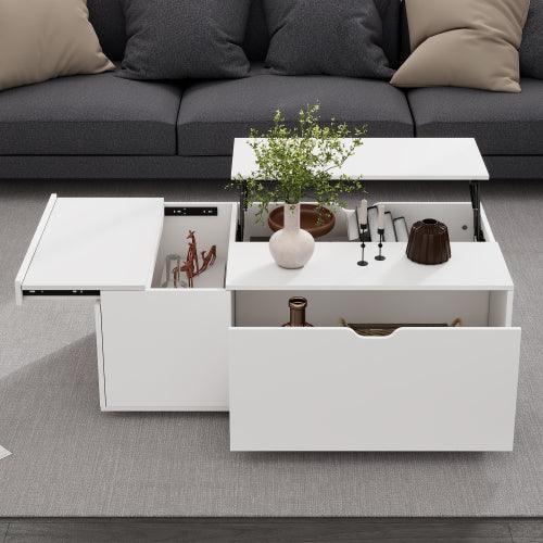 Lift Up Coffee Table, Coffee Table With Drawer, Wooden Tea Tables Sofa End Tables For Living Room Furniture , White - Home Decoration Plus