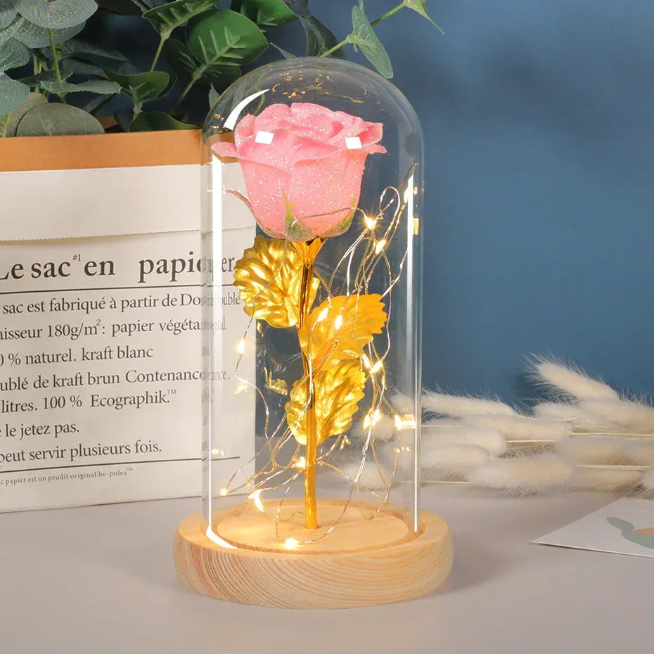 Valentines Day Gift For Girlfriend Eternal Rose Flowers LED Light In Glass Cover Day Wedding Decoration Favors Mother Day Female Gift Gift - Home Decoration Plus