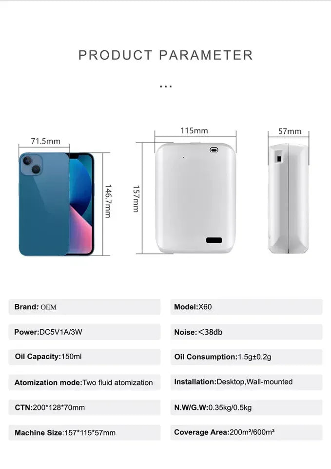 HVAC Wall Mount Diffuser 150ml Pure Essential Oils Aroma Diffuser APP Control Smart Air Scent Machine - Home Decoration Plus