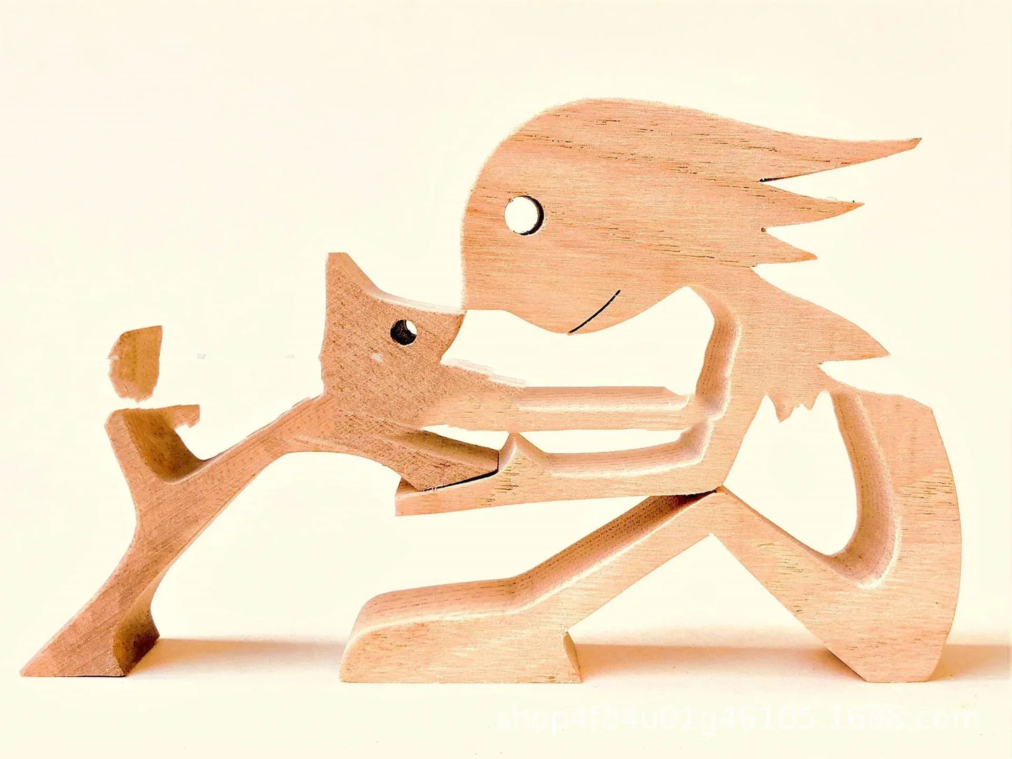 DIY Figurine Wood Dog Ornament Sculpture Home Decoration A Man A Dog Wood Sculpture Christmas Gifts Model Decor - Home Decoration Plus