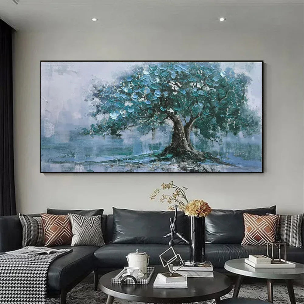 Large Green Tree Oil Painting - Handpainted Canvas Wall Art for Living Room - Home Decoration Plus