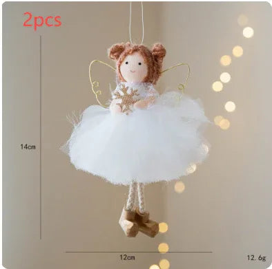Christmas White Tulle Skirt Golden Wings Angel Girl Pendant - Home Decoration Plus