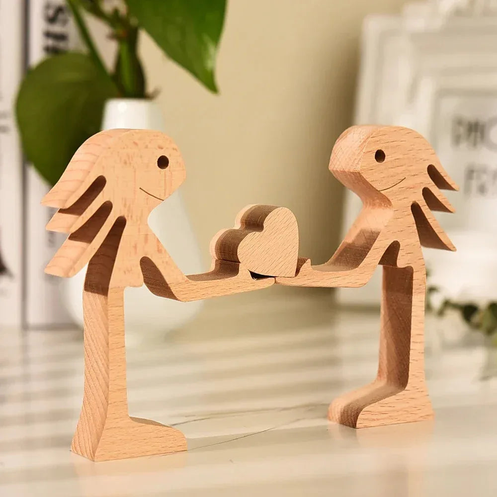 DIY Figurine Wood Dog Ornament Sculpture Home Decoration A Man A Dog Wood Sculpture Christmas Gifts Model Decor - Home Decoration Plus
