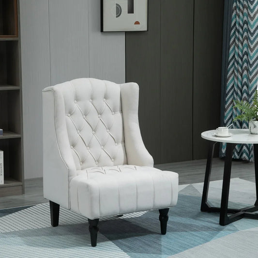 Button Tufted Wingback Accent Chair with Thick Padded Cushioned Seats and Legs for Living Room and Bedroom - Home Decoration Plus