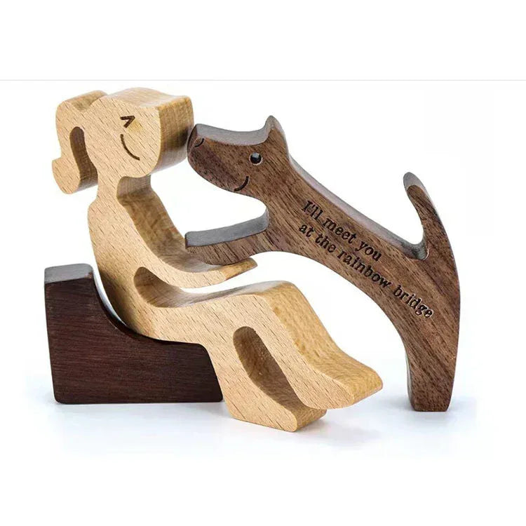 DIY Figurine Wood Dog Ornament Sculpture Home Decoration A Man A Dog Wood Sculpture Christmas Gifts Model Decor - Home Decoration Plus