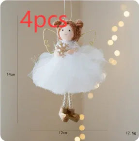 Christmas White Tulle Skirt Golden Wings Angel Girl Pendant - Home Decoration Plus