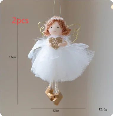 Christmas White Tulle Skirt Golden Wings Angel Girl Pendant - Home Decoration Plus
