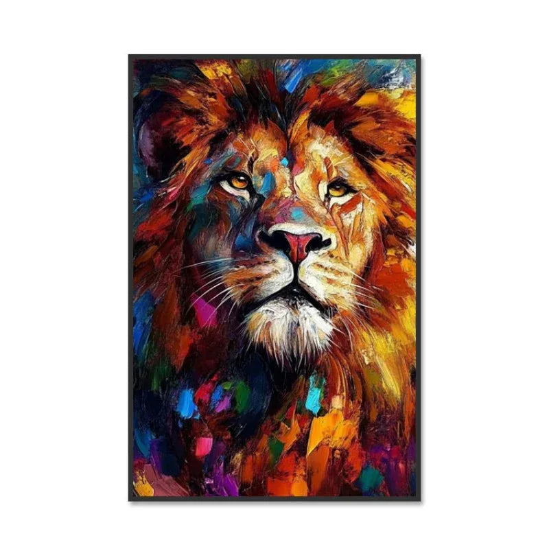 Colorful Lion Canvas Art - Abstract Animal Oil Painting for Modern Living Room Decor - Home Decoration Plus