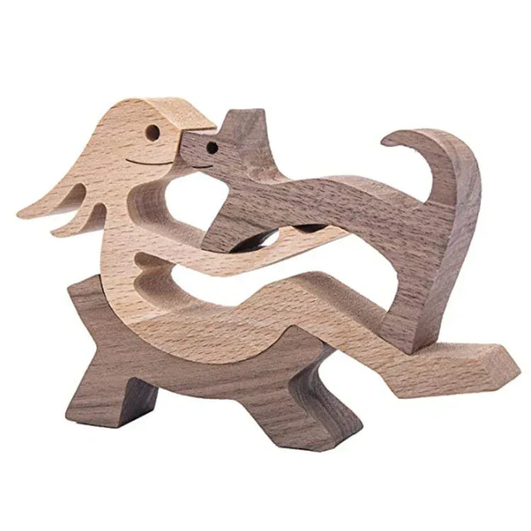 DIY Figurine Wood Dog Ornament Sculpture Home Decoration A Man A Dog Wood Sculpture Christmas Gifts Model Decor - Home Decoration Plus