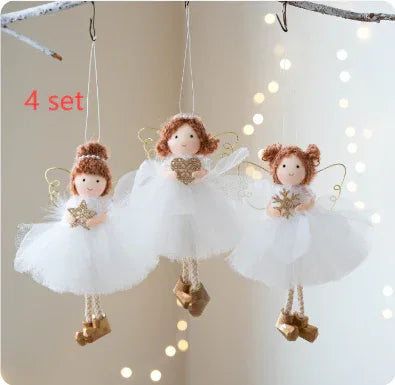 Christmas White Tulle Skirt Golden Wings Angel Girl Pendant - Home Decoration Plus