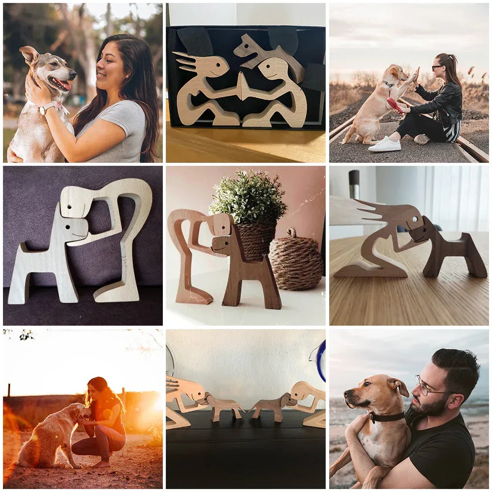 DIY Figurine Wood Dog Ornament Sculpture Home Decoration A Man A Dog Wood Sculpture Christmas Gifts Model Decor - Home Decoration Plus