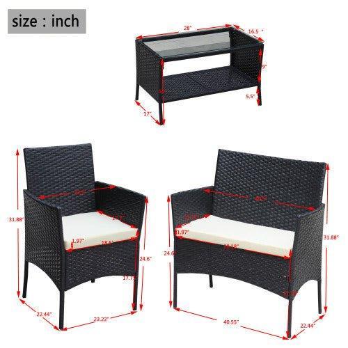 4 PC Rattan Patio Furniture Set Outdoor Patio Cushioned Seat Wicker Sofa Beige Cushion - Home Decoration Plus