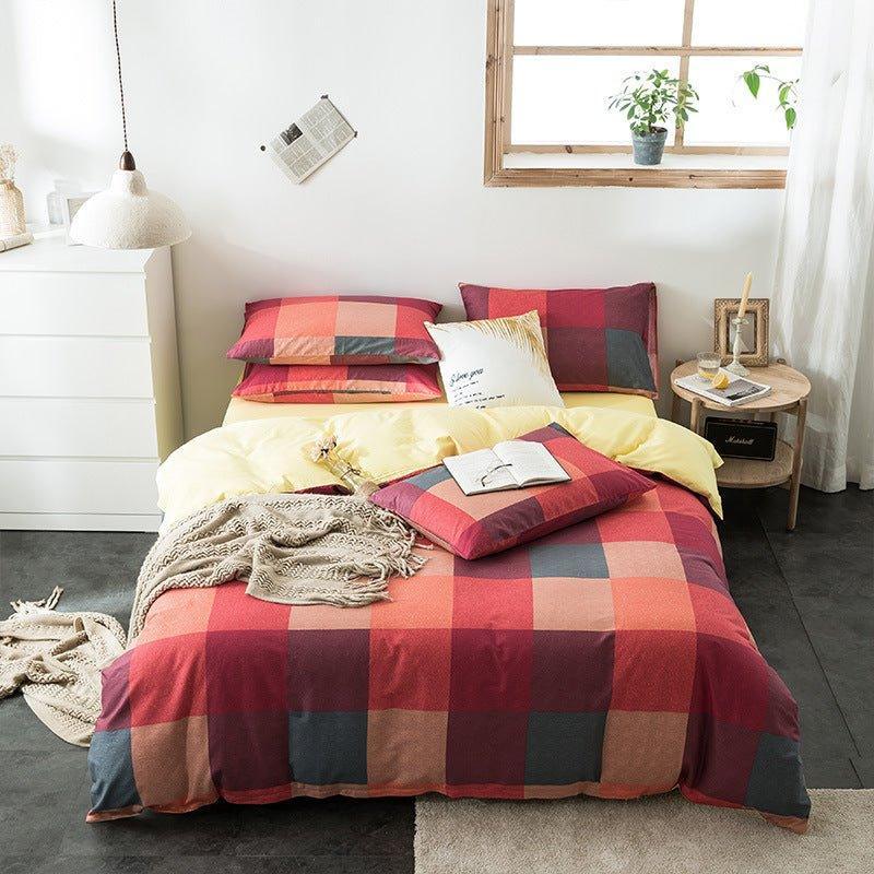 Check Cotton Bedding Set - Plaid Bed Sheets for Bedroom - Home Decoration Plus