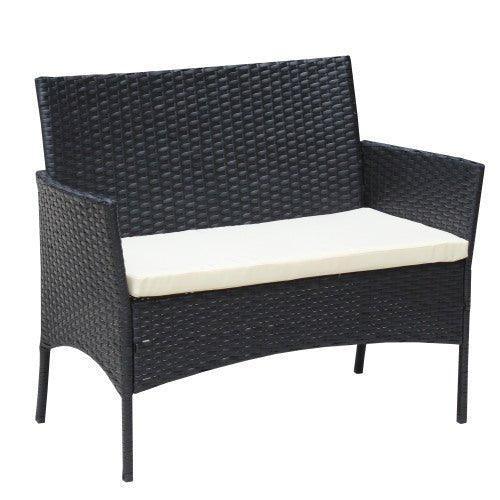 4 PC Rattan Patio Furniture Set Outdoor Patio Cushioned Seat Wicker Sofa Beige Cushion - Home Decoration Plus