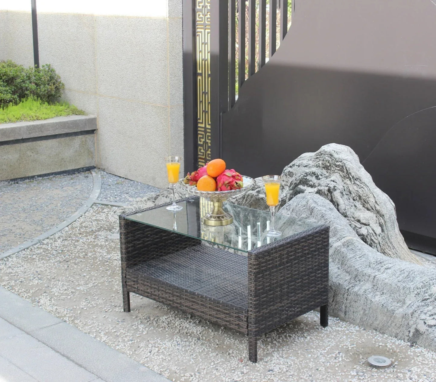 Outdoor Patio Furniture Coffee Table With Clear Tempered Glass - Home Decoration Plus