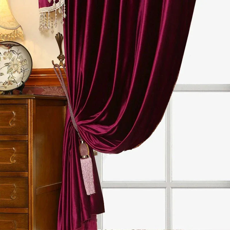 Luxury Festive Velvet Red Bedroom, Living Room, Water Wave Curtains, Wedding Room, Blackout Curtains - Home Decoration Plus