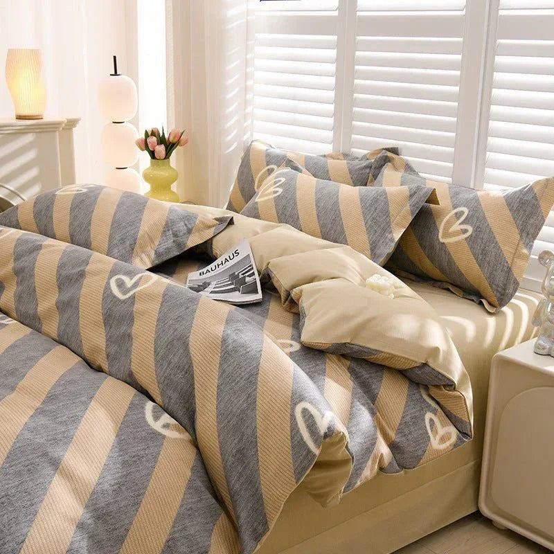 Pure Cotton 4-Piece Bedding Set - Soft Sanded Sheets for Bedroom - Home Decoration Plus