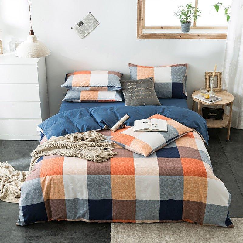 Check Cotton Bedding Set - Plaid Bed Sheets for Bedroom - Home Decoration Plus