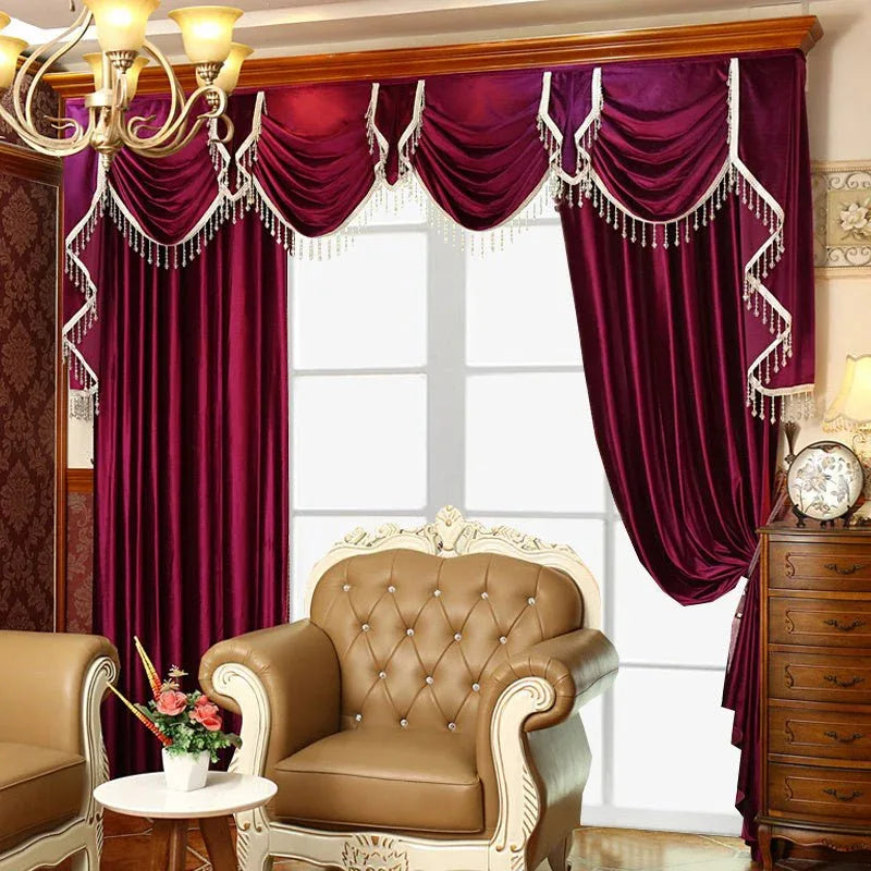 Luxury Festive Velvet Red Bedroom, Living Room, Water Wave Curtains, Wedding Room, Blackout Curtains - Home Decoration Plus