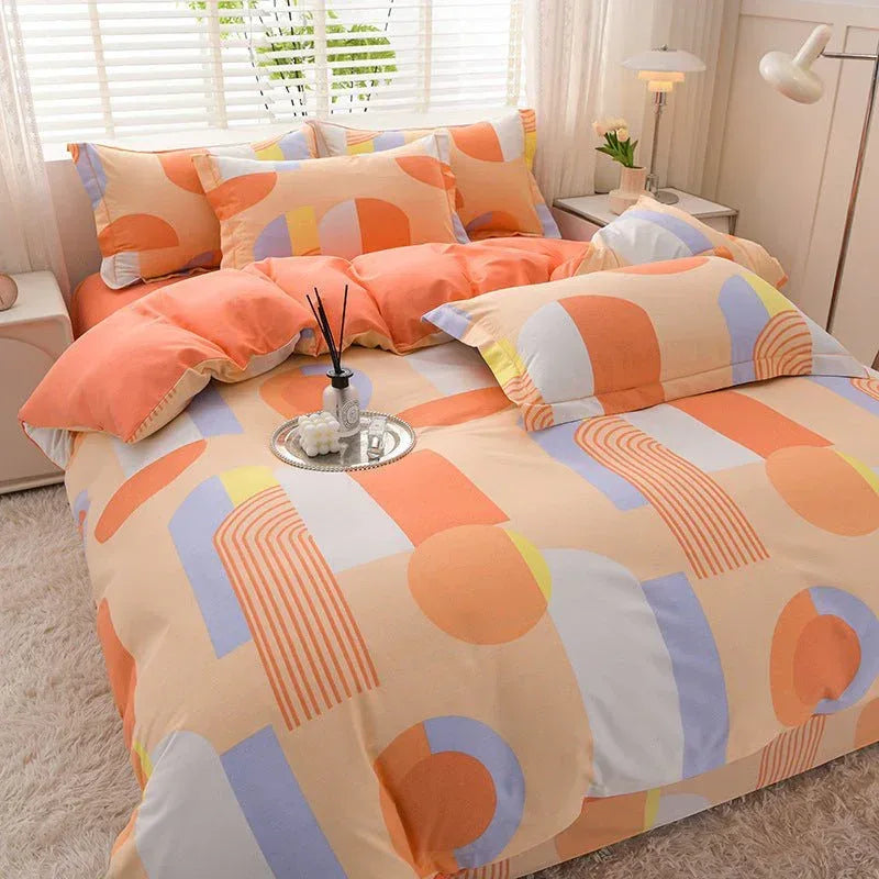 Pure Cotton 4-Piece Bedding Set - Soft Sanded Sheets for Bedroom - Home Decoration Plus