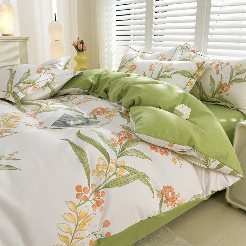 Pure Cotton 4-Piece Bedding Set - Soft Sanded Sheets for Bedroom - Home Decoration Plus