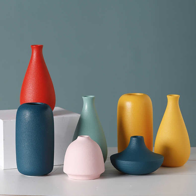 Simple Solid Color Ceramic Vases European Flower Arrangement Plant Pots
