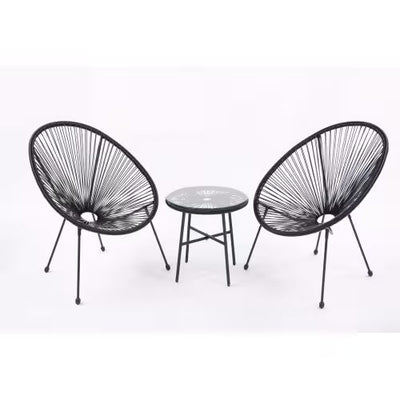 3 Piece Terrace Bistro Conversation Set With Side Table, Outdoor Flexible Rope Furniture With Coffee Table