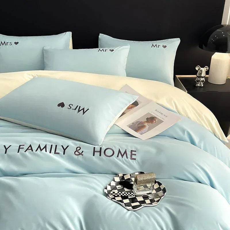 Contrast Color Cotton Bedding Set - Minimalist Bed Sheets for Bedroom - Home Decoration Plus