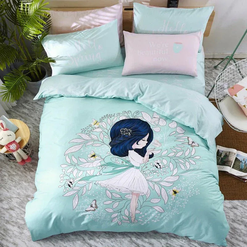 Cotton Cartoon Bedding Set - Fun Printed Bed Sheets for Kids & Adults - Home Decoration Plus