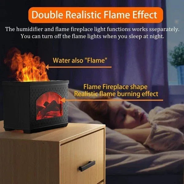 Flame Humidifier - Essential Oil Diffuser with Fireplace Light for Bedroom - Home Decoration Plus