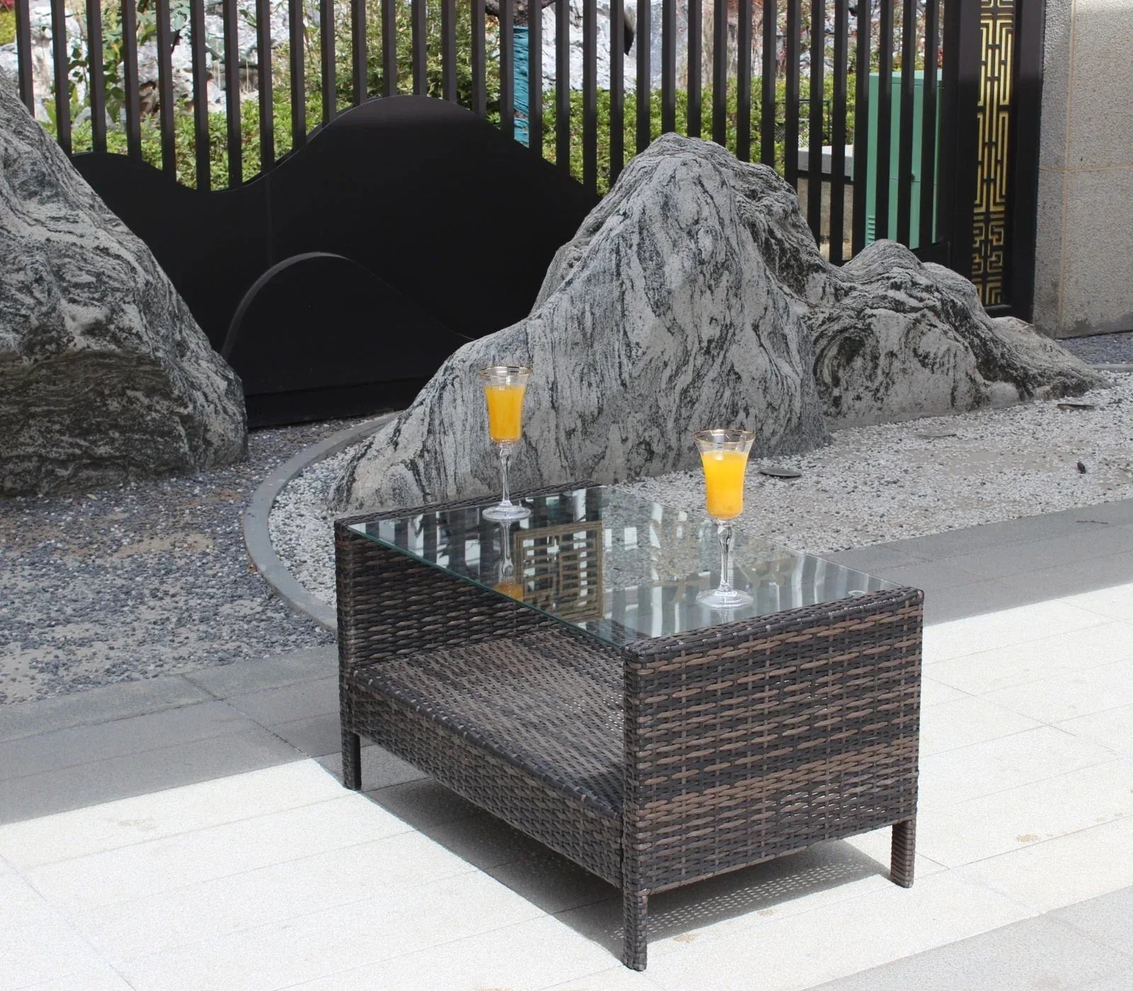 Outdoor Patio Furniture Coffee Table With Clear Tempered Glass - Home Decoration Plus