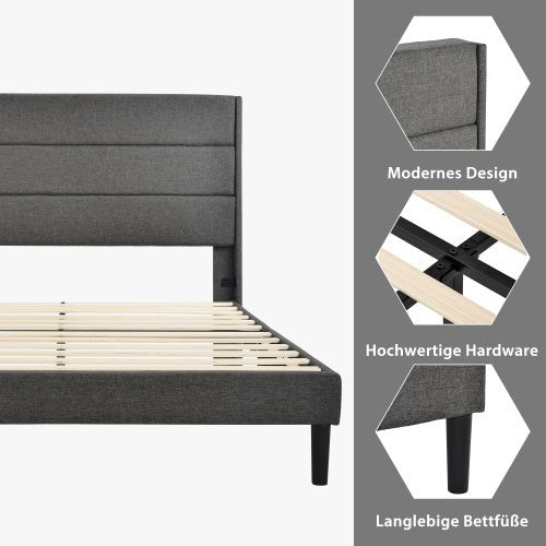 Linen Bed Frame With Slatted Frame