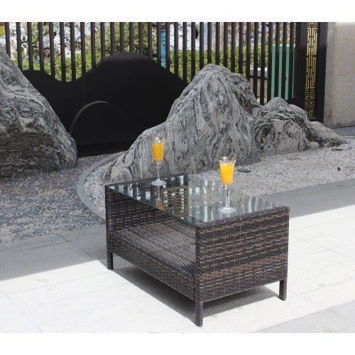 Outdoor Patio Furniture Coffee Table With Clear Tempered Glass - Home Decoration Plus