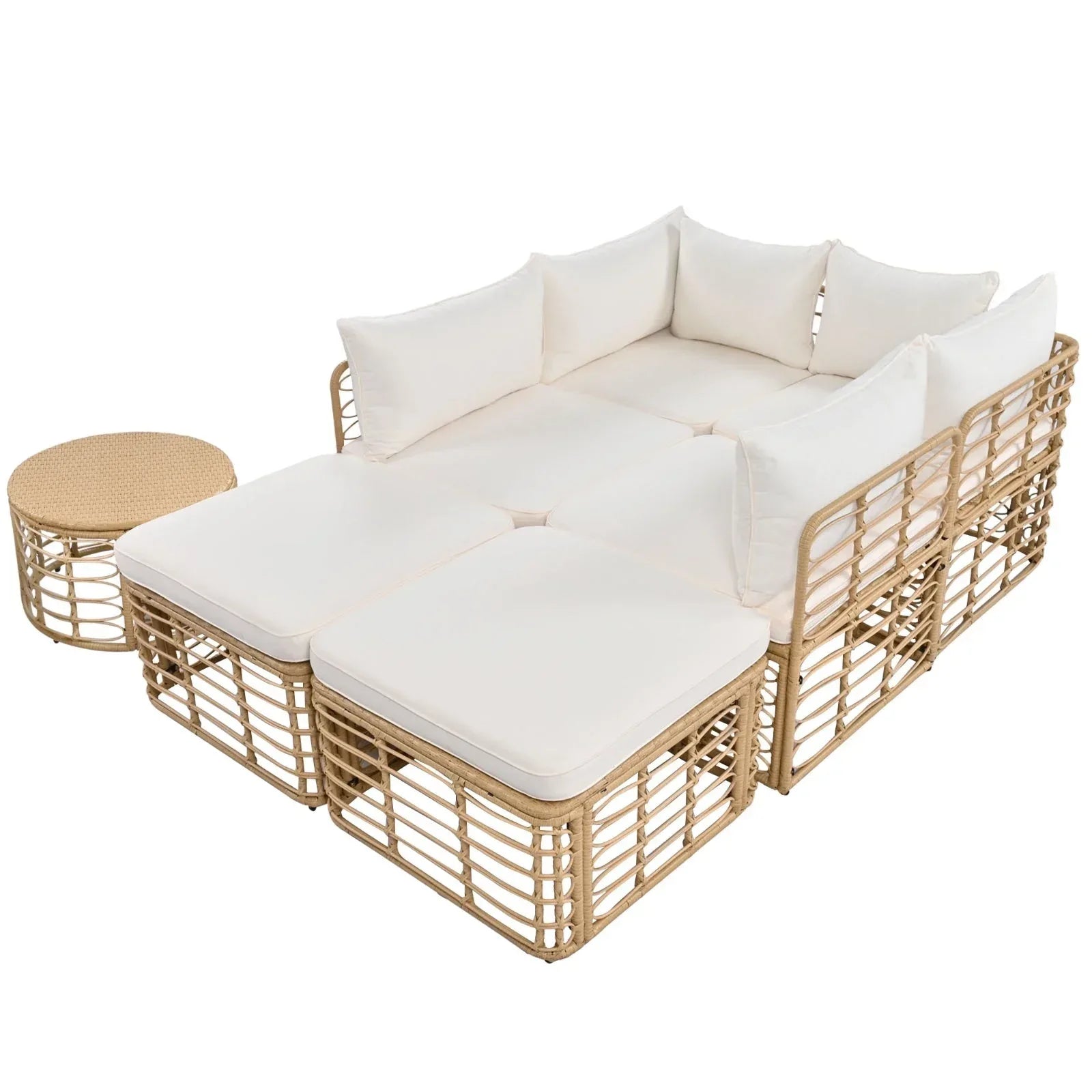 GO 7 Pieces Outdoor Patio Furniture Set - All-Weather Rattan Sectional Sofa with Thick Cushions - Home Decoration Plus