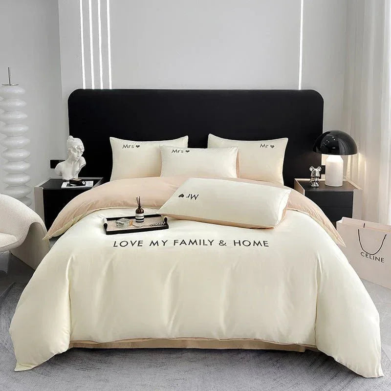Contrast Color Cotton Bedding Set - Minimalist Bed Sheets for Bedroom - Home Decoration Plus