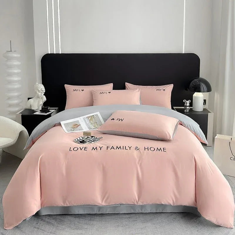 Contrast Color Cotton Bedding Set - Minimalist Bed Sheets for Bedroom - Home Decoration Plus