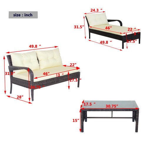Outdoor Patio Furniture Sets 3 Piece Conversation Set Wicker Ratten Sectional Sofa With Seat CushionsBeige Cushion