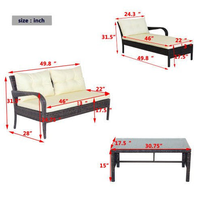 Outdoor Patio Furniture Sets 3 Piece Conversation Set Wicker Ratten Sectional Sofa With Seat CushionsBeige Cushion