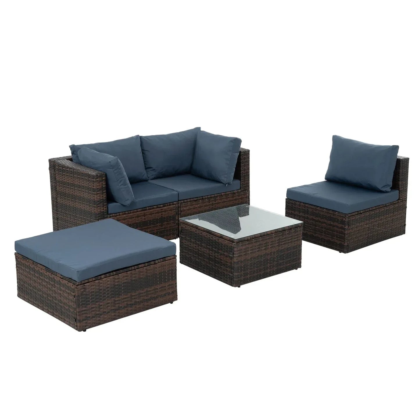 5-Piece Outdoor Patio Furniture Set - PE Wicker with Tempered Glass Table - Home Decoration Plus