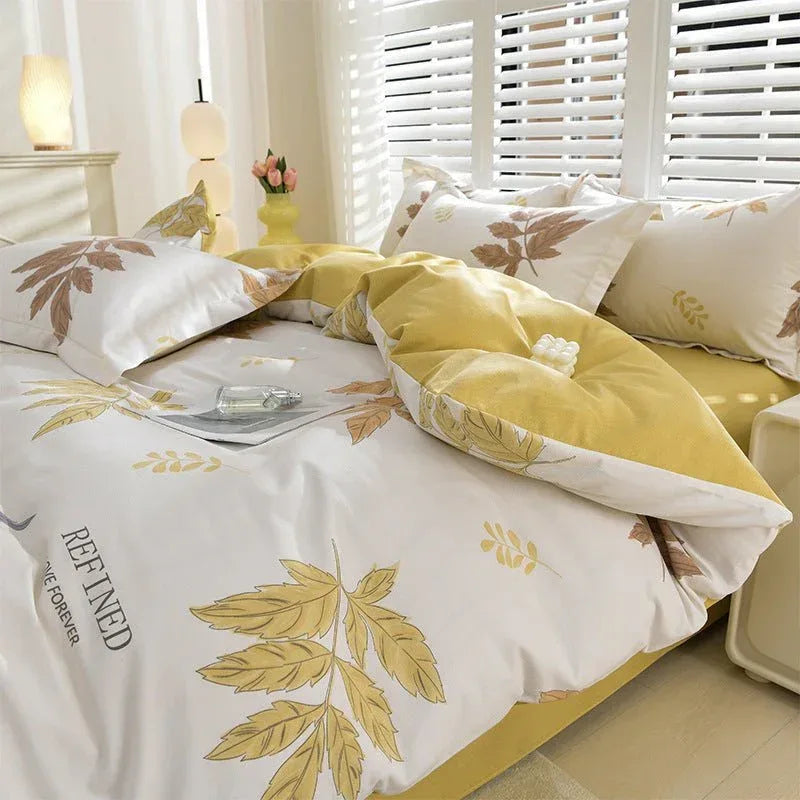 Pure Cotton 4-Piece Bedding Set - Soft Sanded Sheets for Bedroom - Home Decoration Plus