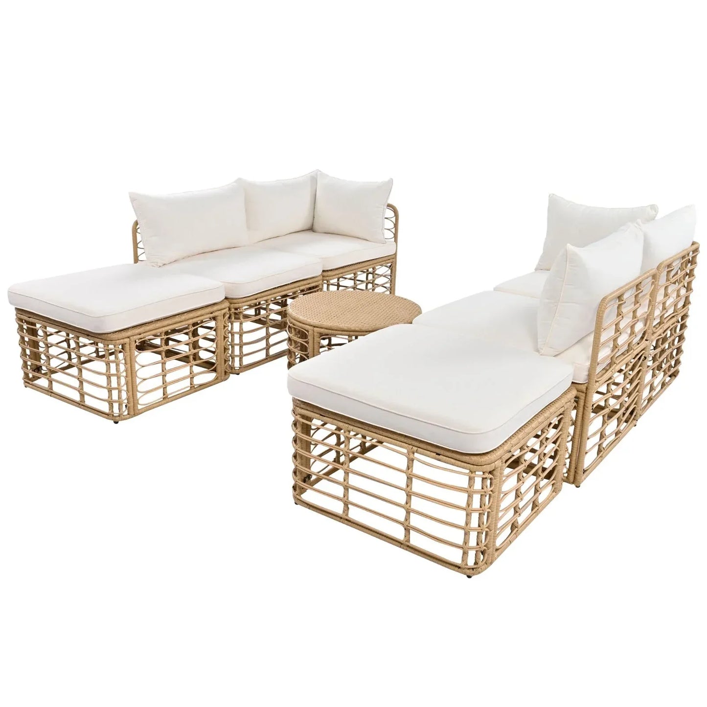 GO 7 Pieces Outdoor Patio Furniture Set - All-Weather Rattan Sectional Sofa with Thick Cushions - Home Decoration Plus