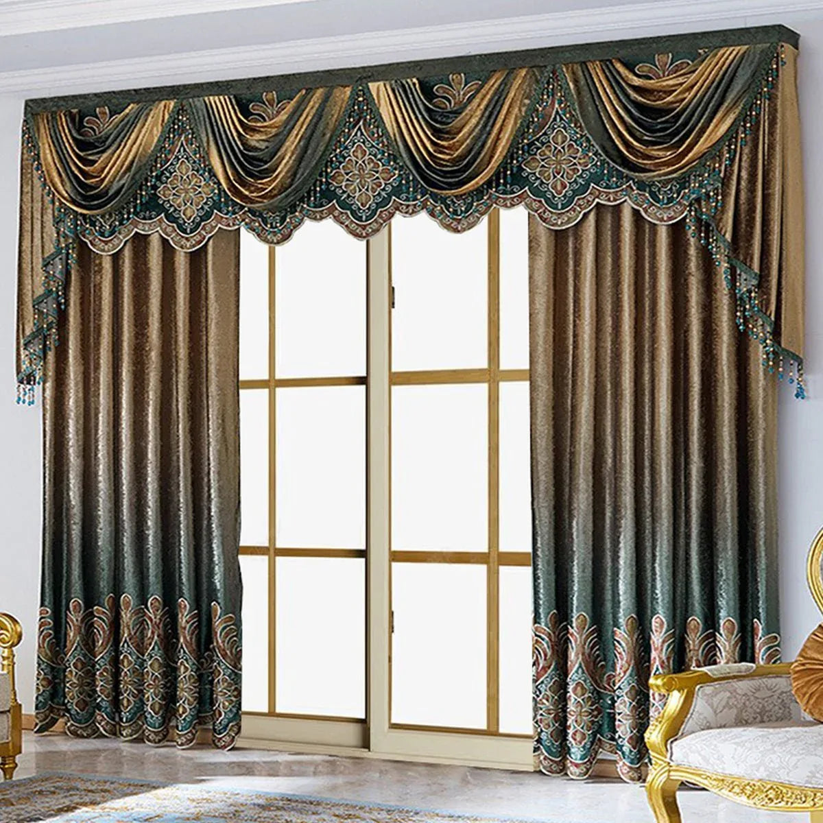 Two Pieces Of Luxurious European Villa Curtains With Elegant Floral Patterns, Suitable For Living Room And Bedroom - Home Decoration Plus