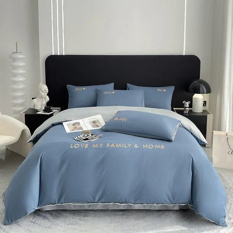 Contrast Color Cotton Bedding Set - Minimalist Bed Sheets for Bedroom - Home Decoration Plus