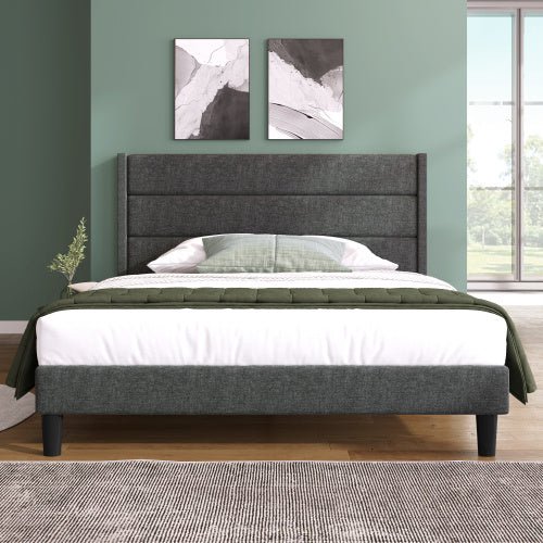 Linen Bed Frame With Slatted Frame