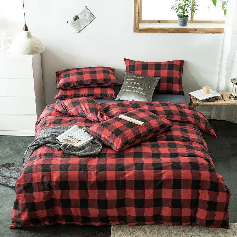 Check Cotton Bedding Set - Plaid Bed Sheets for Bedroom - Home Decoration Plus