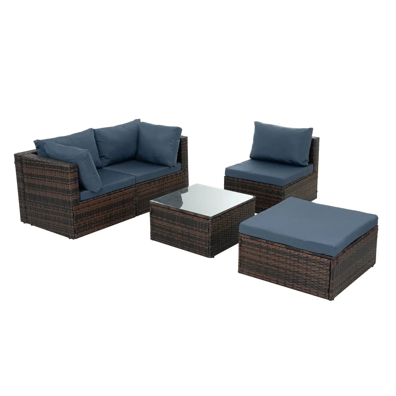 5-Piece Outdoor Patio Furniture Set - PE Wicker with Tempered Glass Table - Home Decoration Plus