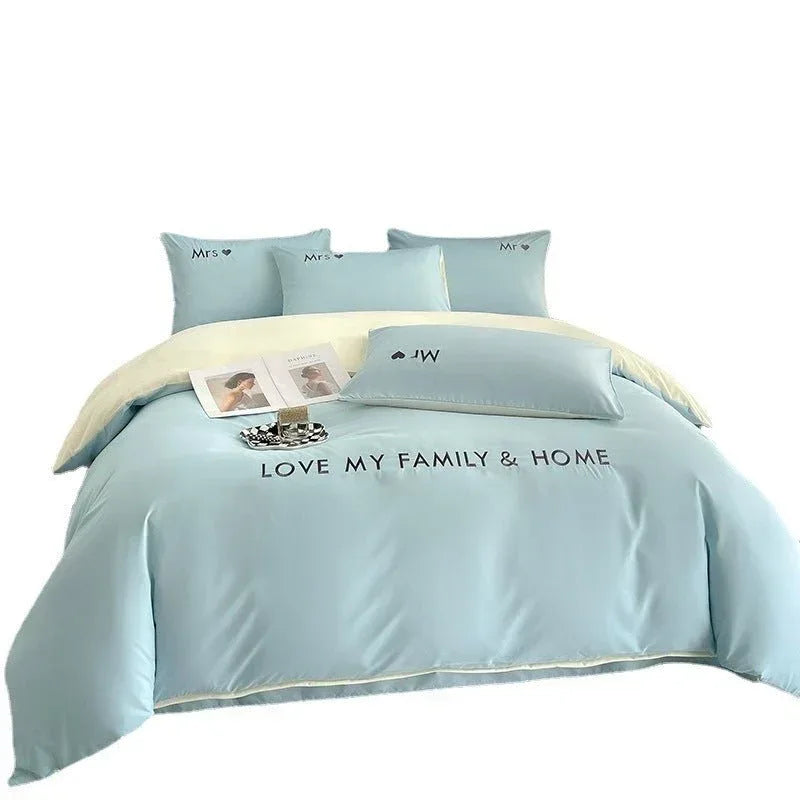 Contrast Color Cotton Bedding Set - Minimalist Bed Sheets for Bedroom - Home Decoration Plus