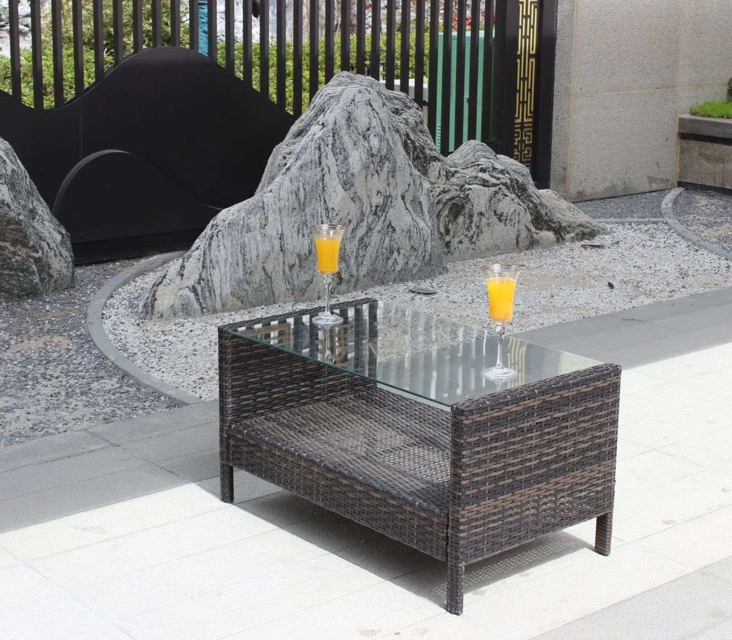 Outdoor Patio Furniture Coffee Table With Clear Tempered Glass - Home Decoration Plus