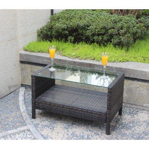 Outdoor Patio Furniture Coffee Table With Clear Tempered Glass - Home Decoration Plus