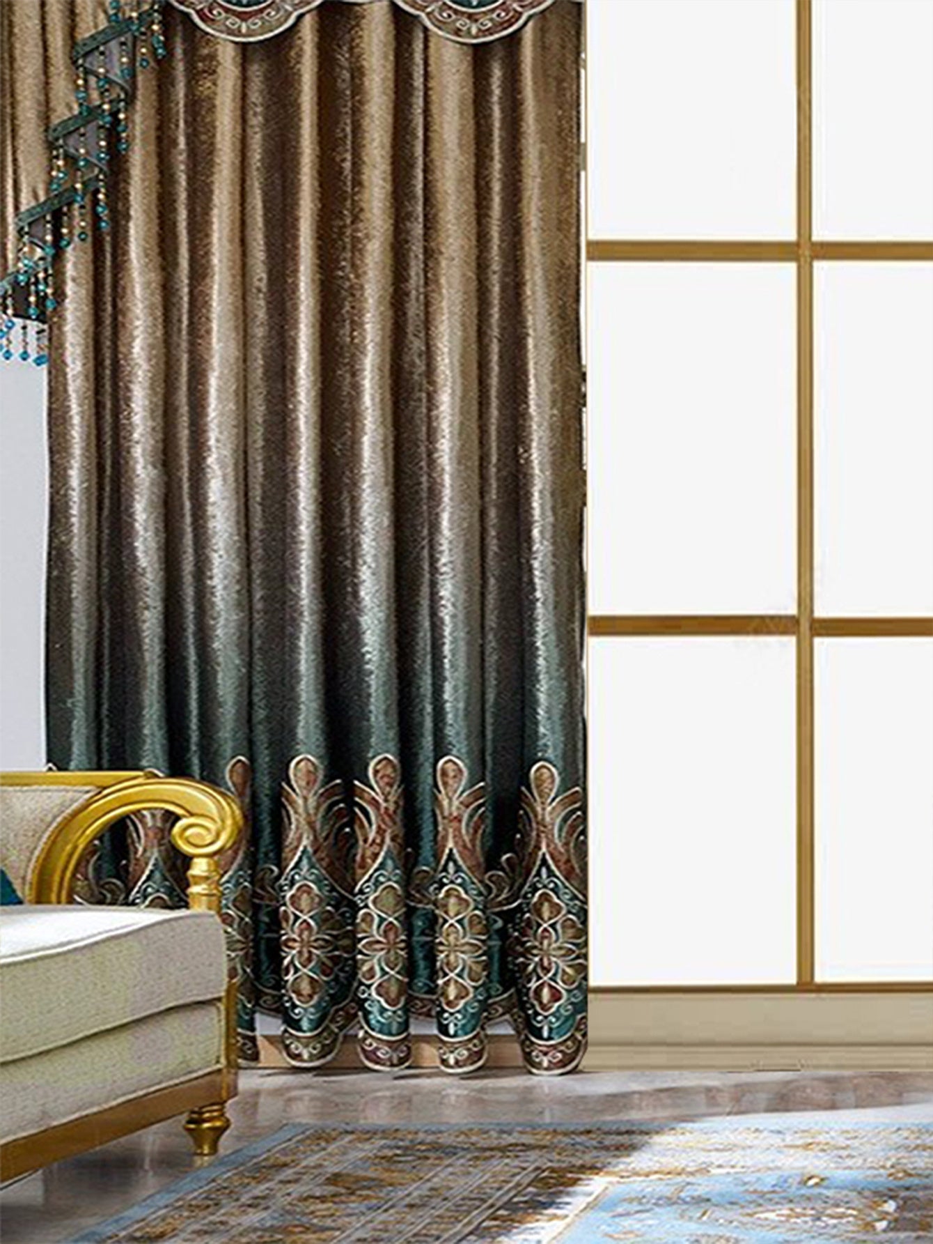 Two Pieces Of Luxurious European Villa Curtains With Elegant Floral Patterns, Suitable For Living Room And Bedroom